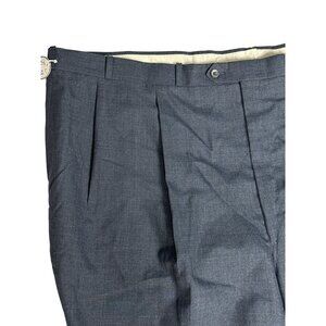 Berle Tailored Pants Men’s 56x37 Gray Blue 100% Worsted Wool Pleated Raw Hem